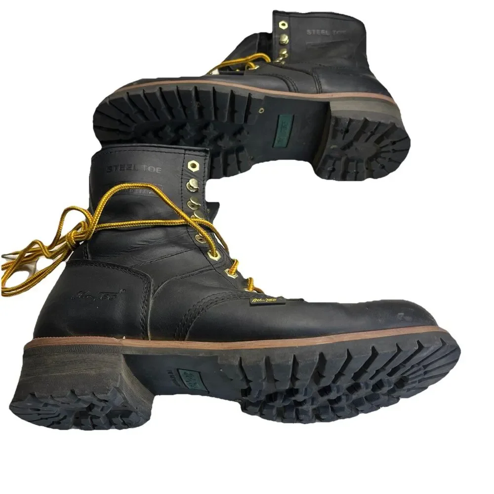 AdTech Men Black Leather Work Boots Stock No 1428 Steel Toe Size 13M Industrial
